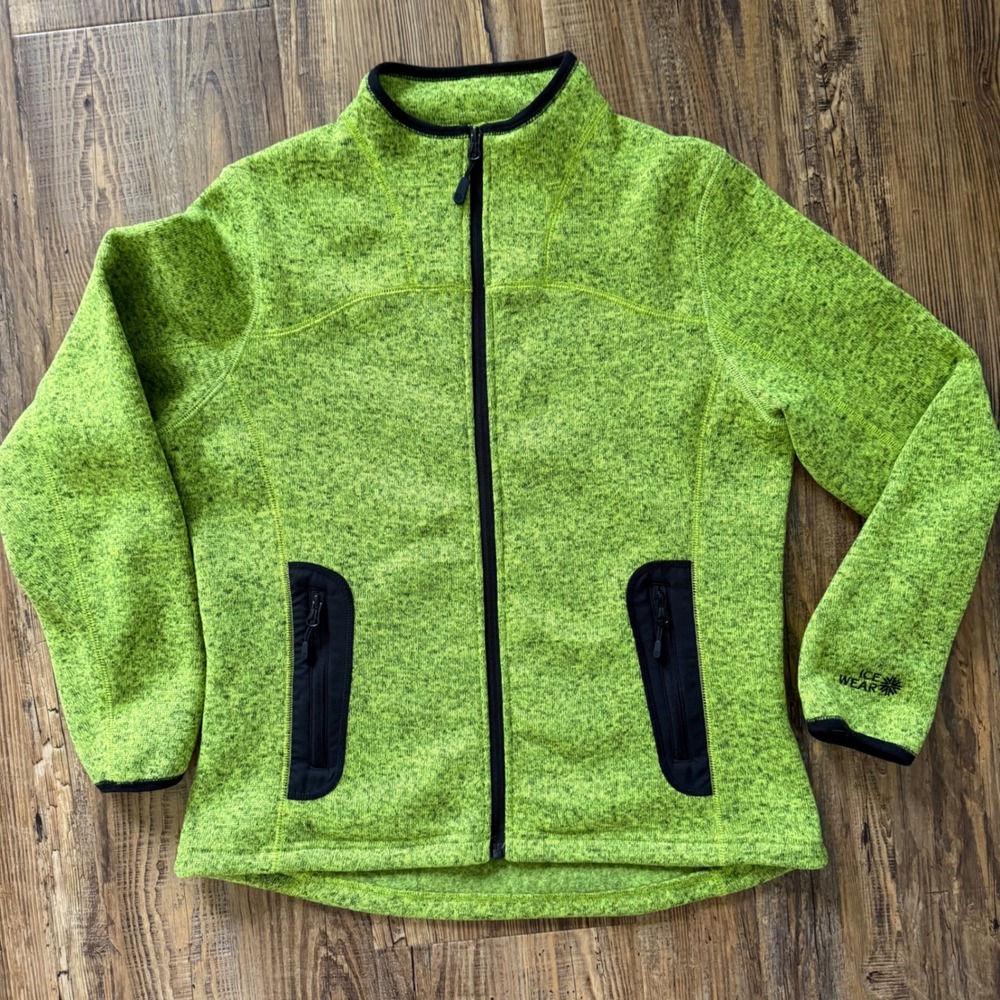 Icewear Fleece Jacket Women Large‎ Green Full Zip Sweater Outdoor Hiking Iceland